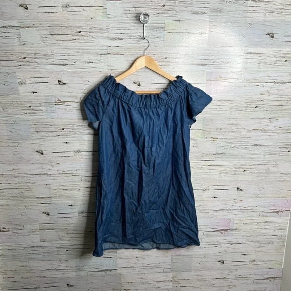Corey Lynn calter Anthropologie denim  jean dress off the shoulder size small - Picture 6 of 8